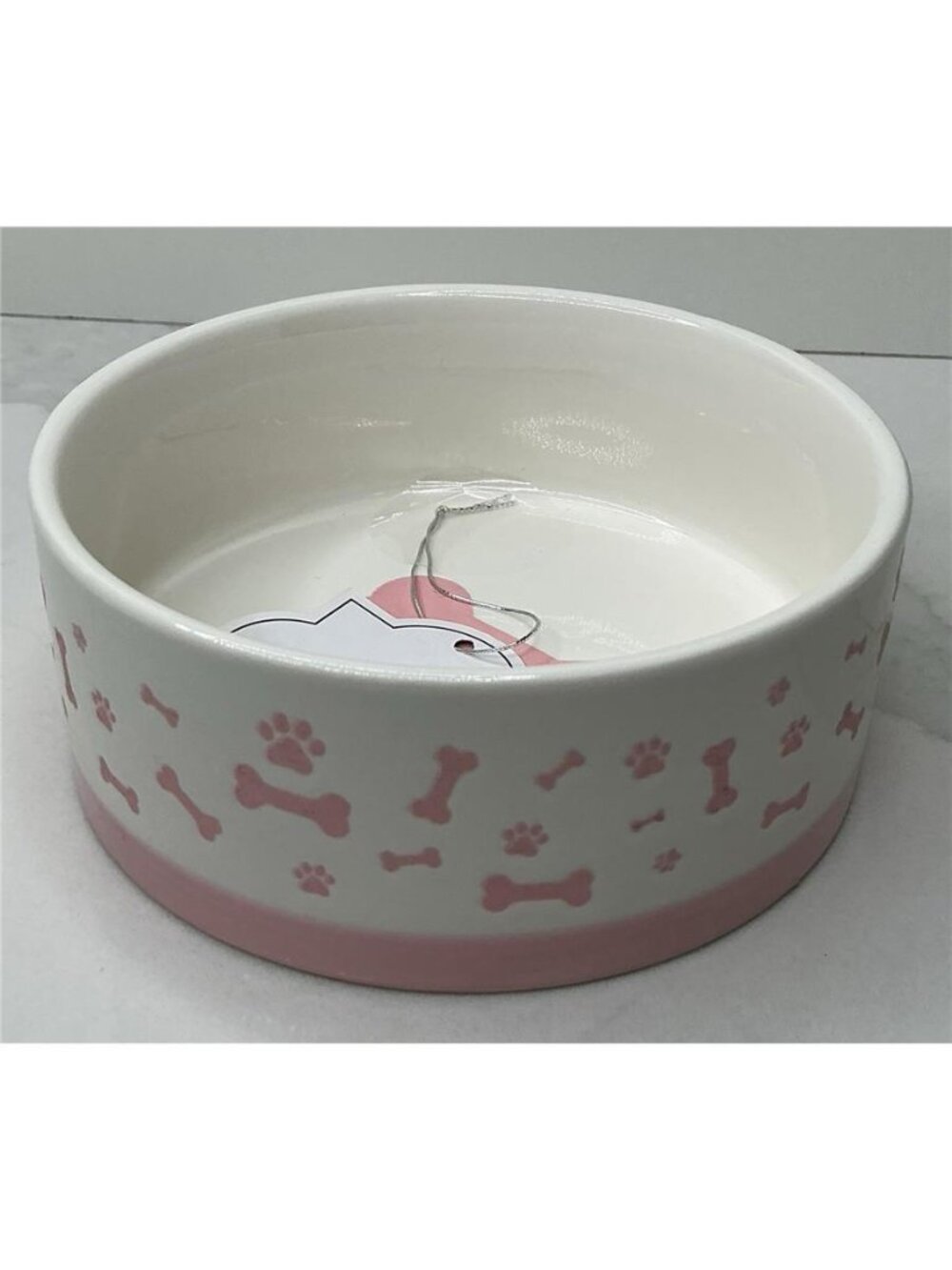 10 Strawberry Street Pet Bowl Pink Bone Embossed Ceramic New